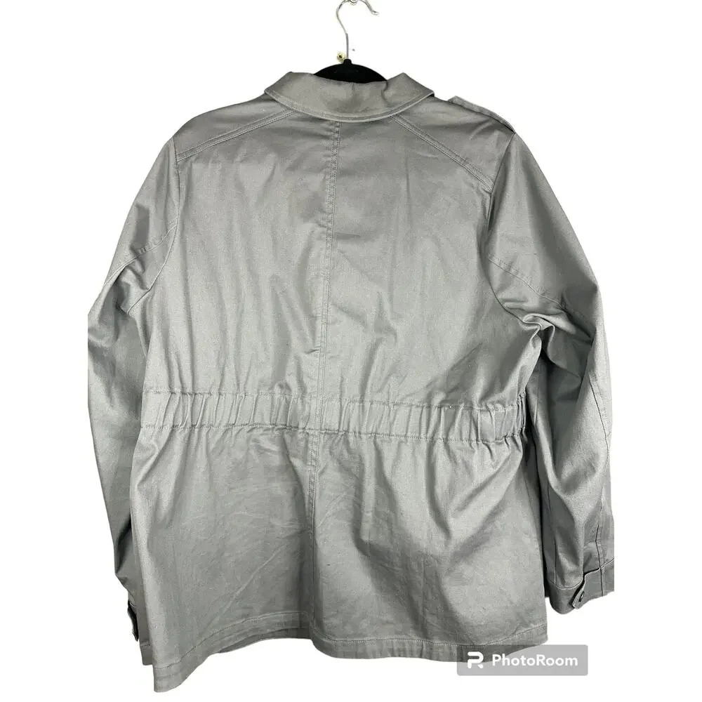 Torrid Grey Long Sleeve Cinched Waist Twill Zip Up Anarok Utility Jacket Size 1X